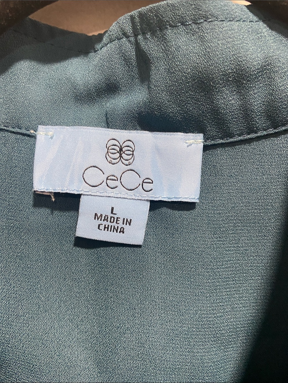 CeCe Teal Puff-Sleeve Button-Front Blouse - Picture 2 of 6